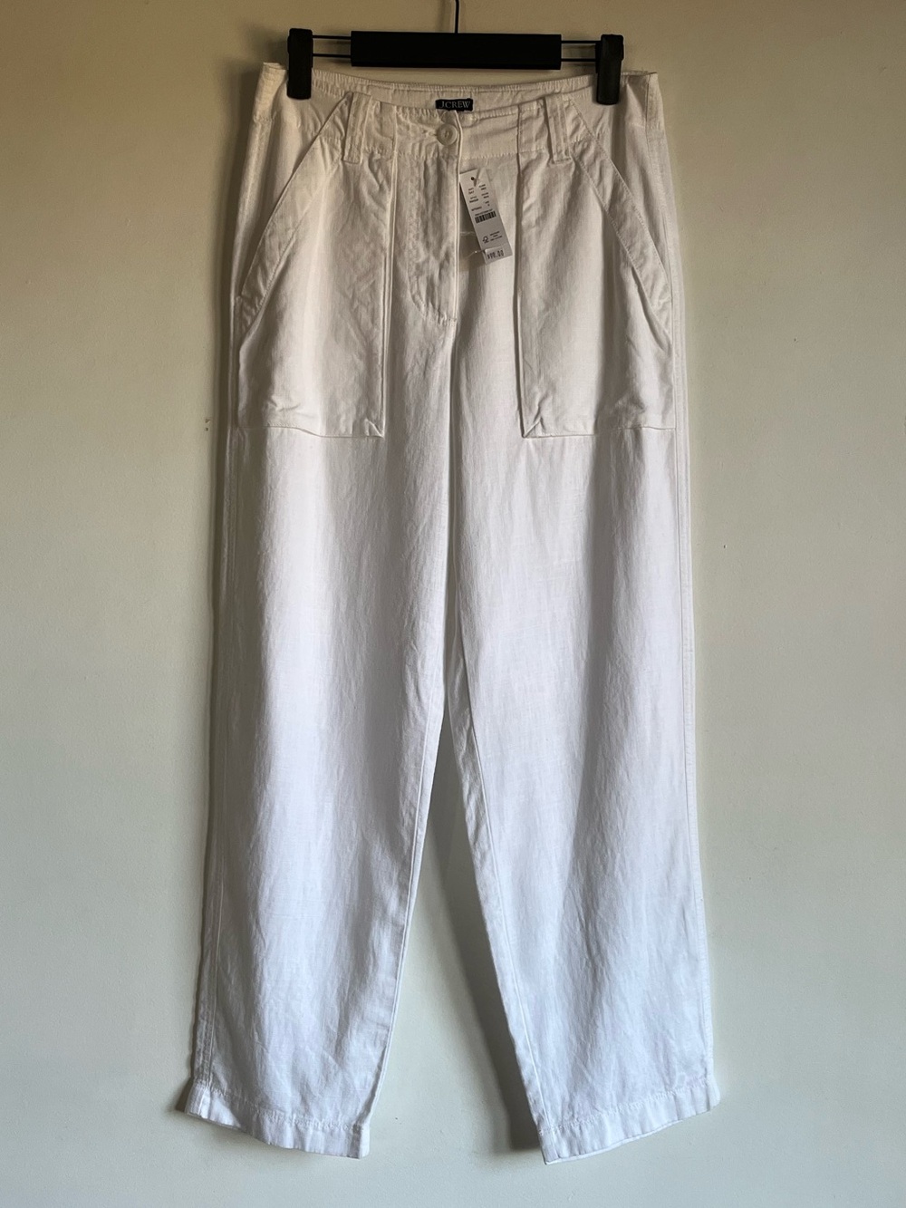 JCrew Seaside Cargo Pant in White Linen Blend Size 0 $98 Retail BW529 Barrel Leg